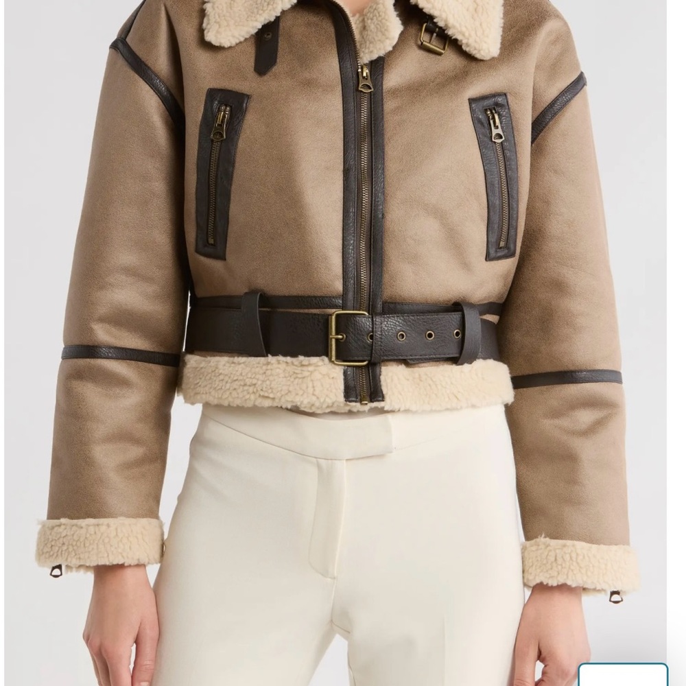 Jason Wu Tan and Cream Shearling Aviator Jacket - Picture 3 of 5